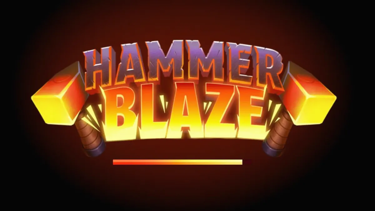 Interface do jogo Hammerblaze com temática de forja vulcânica e símbolos mitológicos.